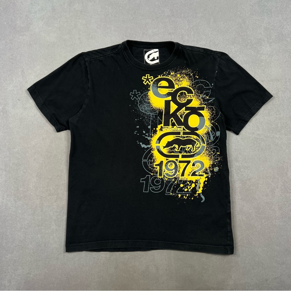 Ecko Unlimited Black and Yellow Graphic T-Shirt Y2K